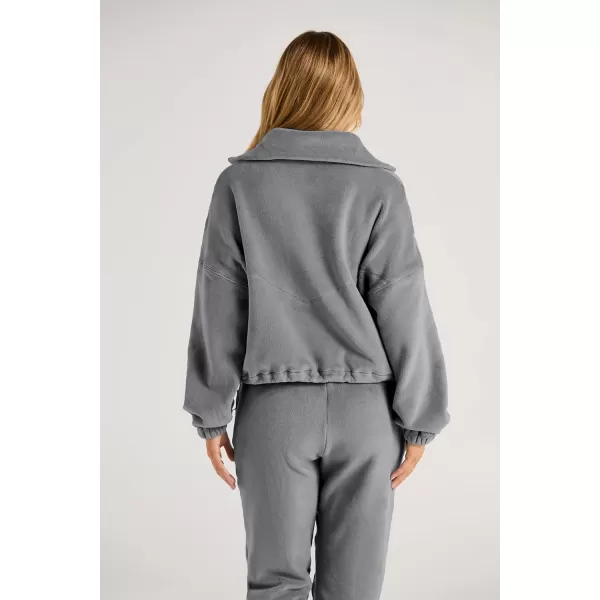 imagePRETTYGARDEN Womens Fall 2 Piece Outfits Fleece Sweatsuits Set Half Zip Cropped Sweatshirt Pullover Sweatpants Y2K TracksuitGrey