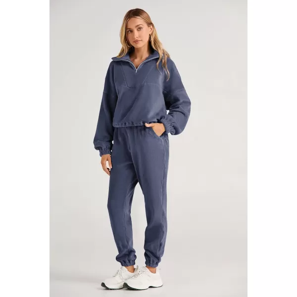 imagePRETTYGARDEN Womens Fall 2 Piece Outfits Fleece Sweatsuits Set Half Zip Cropped Sweatshirt Pullover Sweatpants Y2K TracksuitGrey Blue