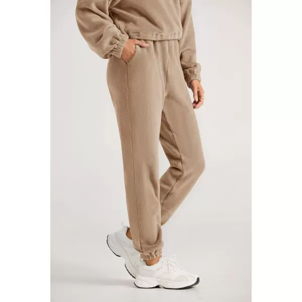 imagePRETTYGARDEN Womens Fall 2 Piece Outfits Fleece Sweatsuits Set Half Zip Cropped Sweatshirt Pullover Sweatpants Y2K TracksuitKhaki