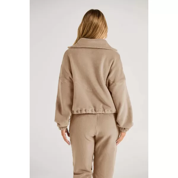 imagePRETTYGARDEN Womens Fall 2 Piece Outfits Fleece Sweatsuits Set Half Zip Cropped Sweatshirt Pullover Sweatpants Y2K TracksuitKhaki
