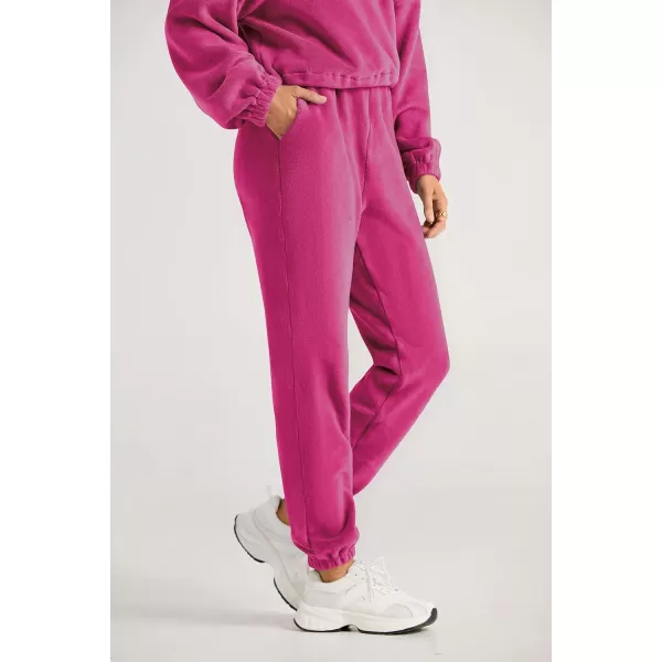 imagePRETTYGARDEN Womens Fall 2 Piece Outfits Fleece Sweatsuits Set Half Zip Cropped Sweatshirt Pullover Sweatpants Y2K TracksuitRose Red