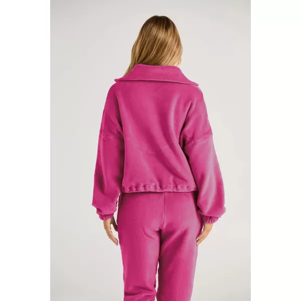 imagePRETTYGARDEN Womens Fall 2 Piece Outfits Fleece Sweatsuits Set Half Zip Cropped Sweatshirt Pullover Sweatpants Y2K TracksuitRose Red
