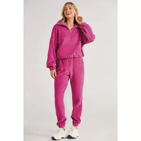 imagePRETTYGARDEN Womens Fall 2 Piece Outfits Fleece Sweatsuits Set Half Zip Cropped Sweatshirt Pullover Sweatpants Y2K TracksuitRose Red