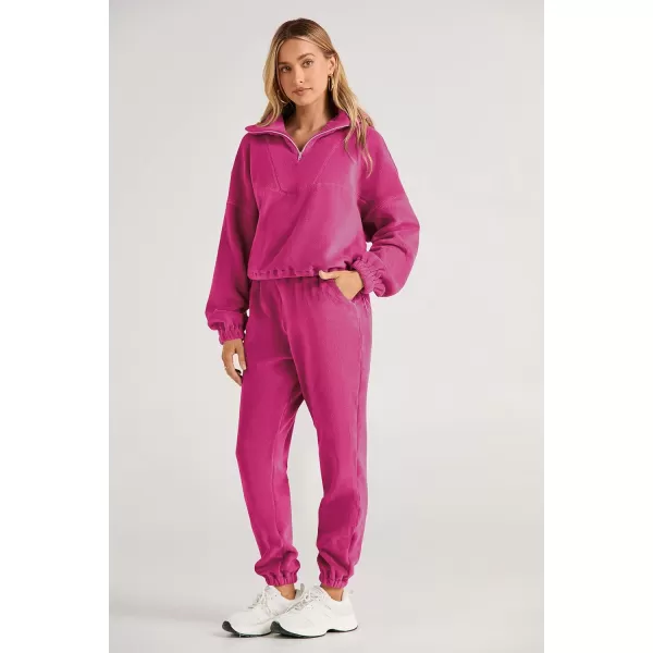 imagePRETTYGARDEN Womens Fall 2 Piece Outfits Fleece Sweatsuits Set Half Zip Cropped Sweatshirt Pullover Sweatpants Y2K TracksuitRose Red