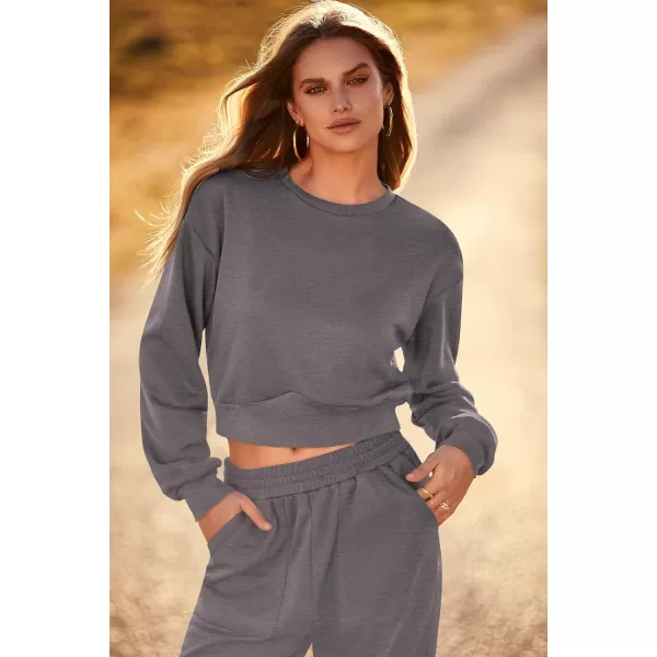 imagePRETTYGARDEN Womens Fall 2 Piece Outfits Sweatsuits Sets Long Sleeve Crop Tops Sweatshirt Wide Leg Cargo Pants with PocketsDark Grey