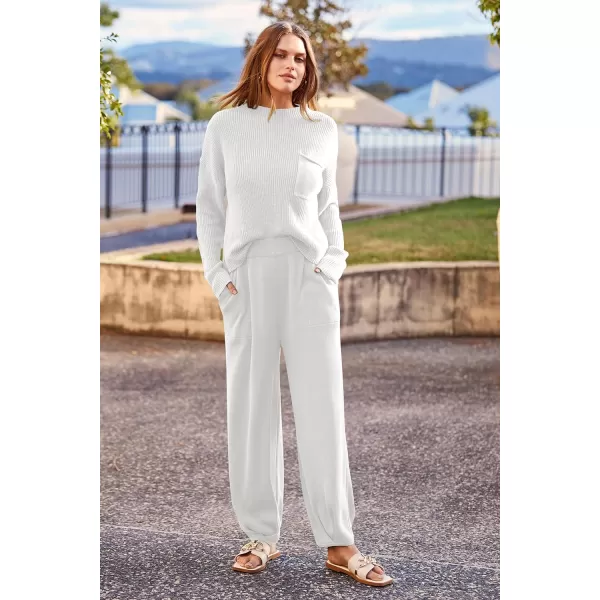 imagePRETTYGARDEN Womens Fall 2 Piece Sweater Set Casual Pullover Top High Waisted Sweatpants Tracksuit Lounge OutfitsBeige White