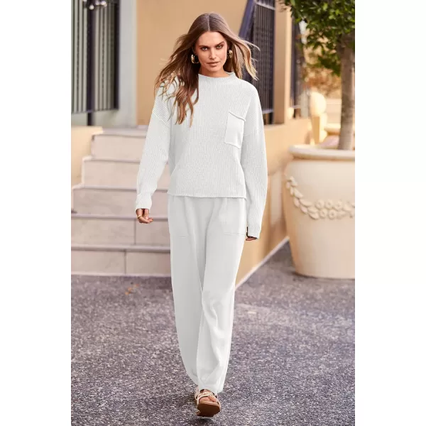 imagePRETTYGARDEN Womens Fall 2 Piece Sweater Set Casual Pullover Top High Waisted Sweatpants Tracksuit Lounge OutfitsBeige White
