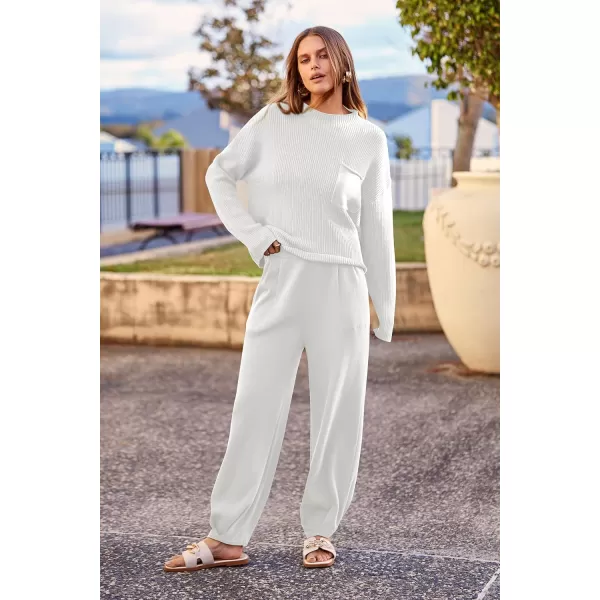 imagePRETTYGARDEN Womens Fall 2 Piece Sweater Set Casual Pullover Top High Waisted Sweatpants Tracksuit Lounge OutfitsBeige White