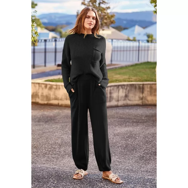 imagePRETTYGARDEN Womens Fall 2 Piece Sweater Set Casual Pullover Top High Waisted Sweatpants Tracksuit Lounge OutfitsBlack
