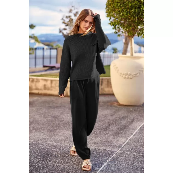 imagePRETTYGARDEN Womens Fall 2 Piece Sweater Set Casual Pullover Top High Waisted Sweatpants Tracksuit Lounge OutfitsBlack