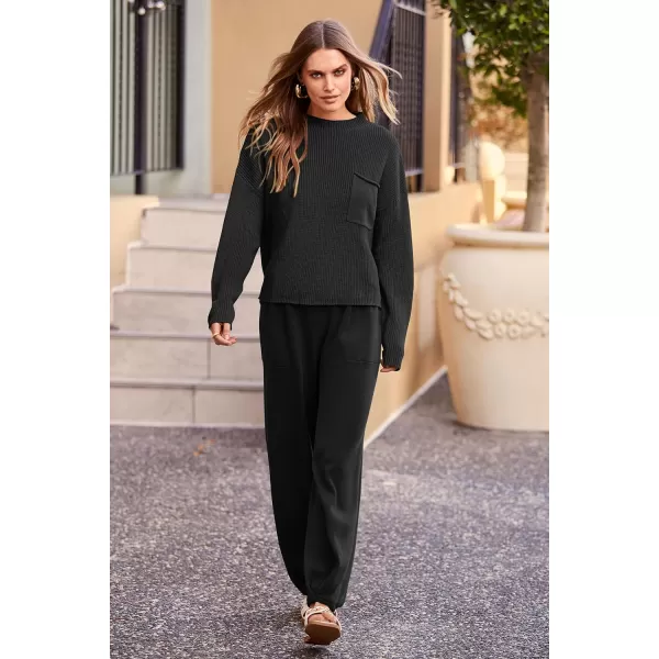 imagePRETTYGARDEN Womens Fall 2 Piece Sweater Set Casual Pullover Top High Waisted Sweatpants Tracksuit Lounge OutfitsBlack