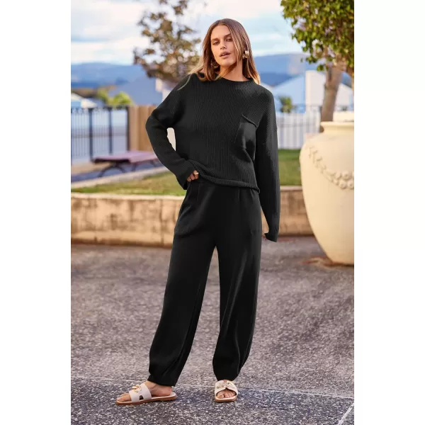 imagePRETTYGARDEN Womens Fall 2 Piece Sweater Set Casual Pullover Top High Waisted Sweatpants Tracksuit Lounge OutfitsBlack