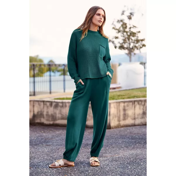 imagePRETTYGARDEN Womens Fall 2 Piece Sweater Set Casual Pullover Top High Waisted Sweatpants Tracksuit Lounge OutfitsBlue Green