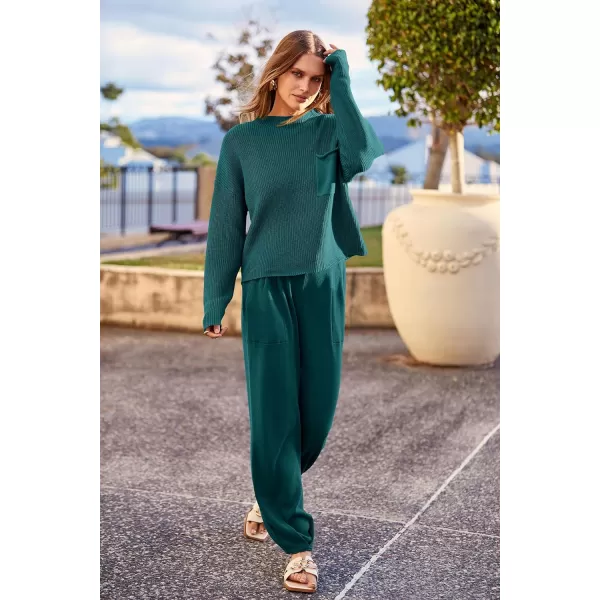 imagePRETTYGARDEN Womens Fall 2 Piece Sweater Set Casual Pullover Top High Waisted Sweatpants Tracksuit Lounge OutfitsBlue Green