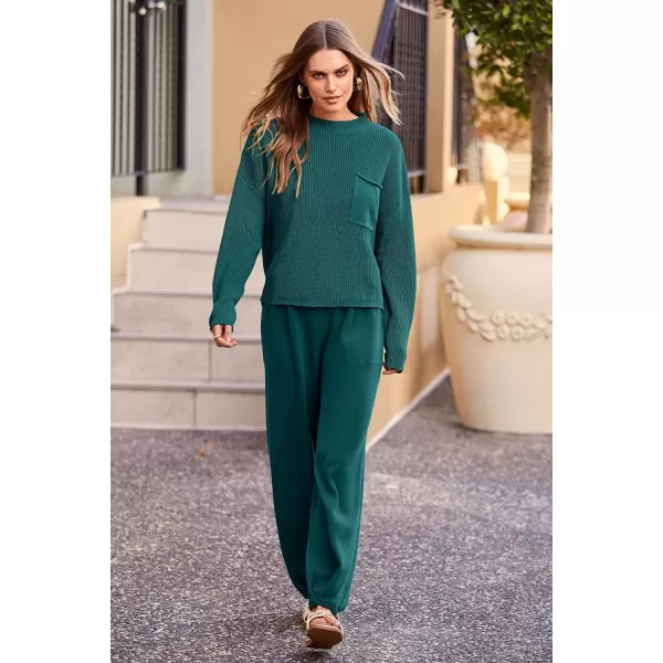 imagePRETTYGARDEN Womens Fall 2 Piece Sweater Set Casual Pullover Top High Waisted Sweatpants Tracksuit Lounge OutfitsBlue Green