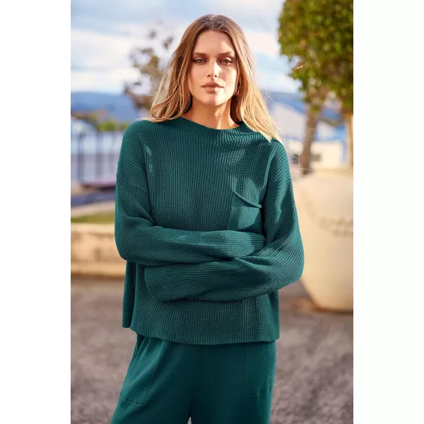 imagePRETTYGARDEN Womens Fall 2 Piece Sweater Set Casual Pullover Top High Waisted Sweatpants Tracksuit Lounge OutfitsBlue Green
