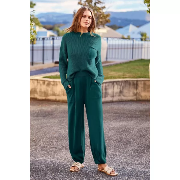 imagePRETTYGARDEN Womens Fall 2 Piece Sweater Set Casual Pullover Top High Waisted Sweatpants Tracksuit Lounge OutfitsBlue Green