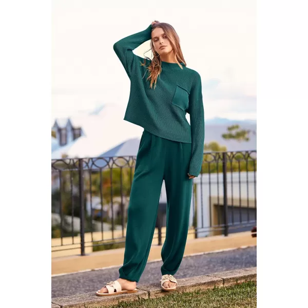 imagePRETTYGARDEN Womens Fall 2 Piece Sweater Set Casual Pullover Top High Waisted Sweatpants Tracksuit Lounge OutfitsBlue Green
