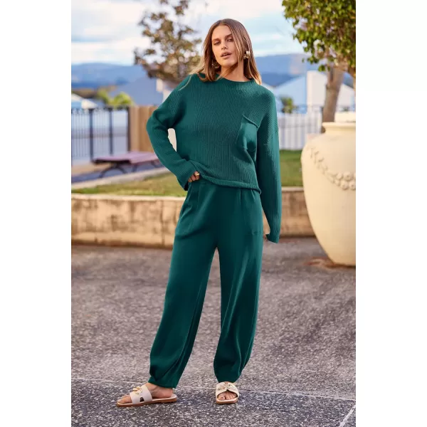 imagePRETTYGARDEN Womens Fall 2 Piece Sweater Set Casual Pullover Top High Waisted Sweatpants Tracksuit Lounge OutfitsBlue Green