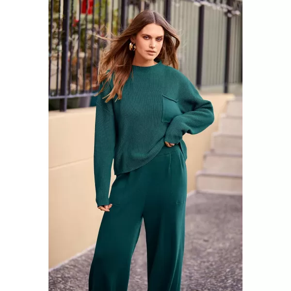imagePRETTYGARDEN Womens Fall 2 Piece Sweater Set Casual Pullover Top High Waisted Sweatpants Tracksuit Lounge OutfitsBlue Green