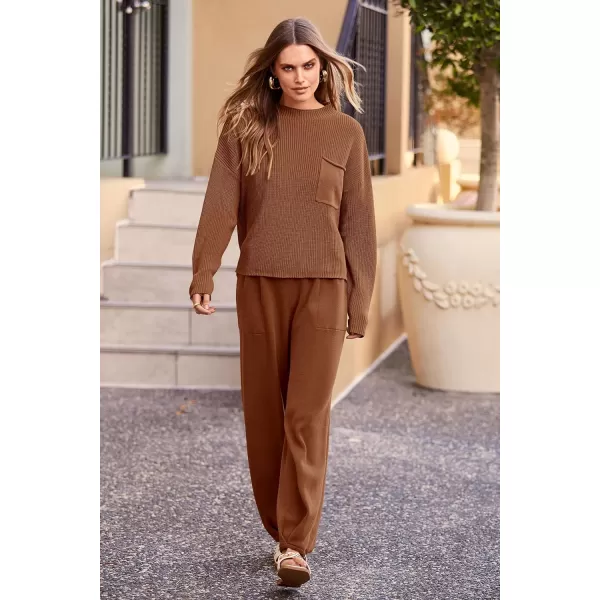 imagePRETTYGARDEN Womens Fall 2 Piece Sweater Set Casual Pullover Top High Waisted Sweatpants Tracksuit Lounge OutfitsBrown