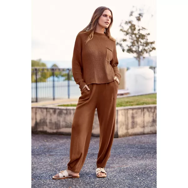 imagePRETTYGARDEN Womens Fall 2 Piece Sweater Set Casual Pullover Top High Waisted Sweatpants Tracksuit Lounge OutfitsBrown