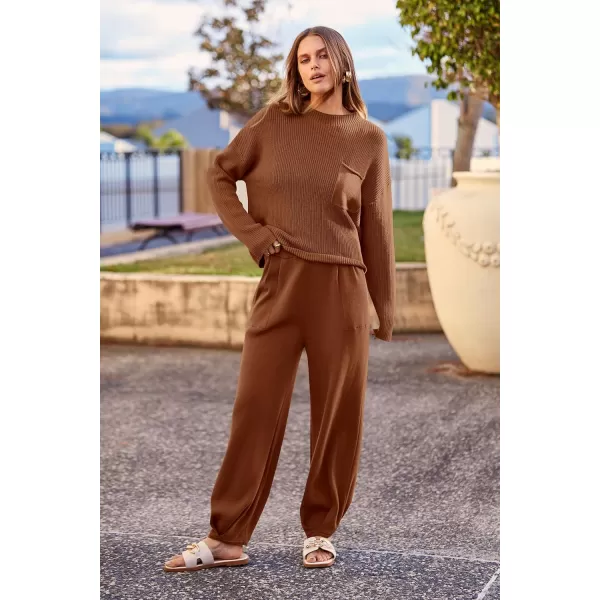 imagePRETTYGARDEN Womens Fall 2 Piece Sweater Set Casual Pullover Top High Waisted Sweatpants Tracksuit Lounge OutfitsBrown