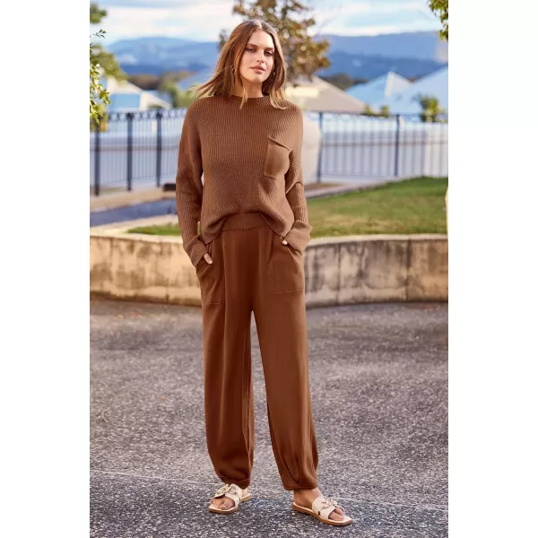 imagePRETTYGARDEN Womens Fall 2 Piece Sweater Set Casual Pullover Top High Waisted Sweatpants Tracksuit Lounge OutfitsBrown