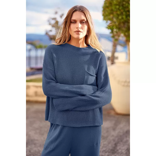 imagePRETTYGARDEN Womens Fall 2 Piece Sweater Set Casual Pullover Top High Waisted Sweatpants Tracksuit Lounge OutfitsDark Blue
