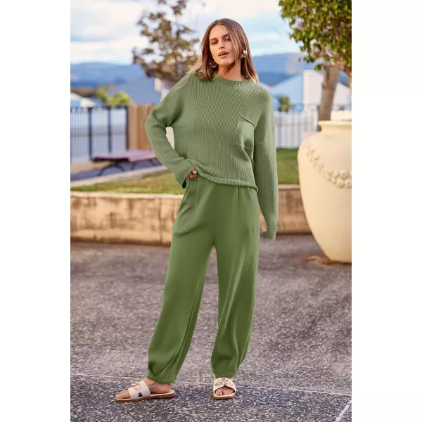 imagePRETTYGARDEN Womens Fall 2 Piece Sweater Set Casual Pullover Top High Waisted Sweatpants Tracksuit Lounge OutfitsGrass Green