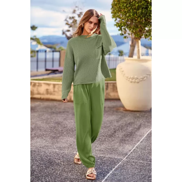 imagePRETTYGARDEN Womens Fall 2 Piece Sweater Set Casual Pullover Top High Waisted Sweatpants Tracksuit Lounge OutfitsGrass Green