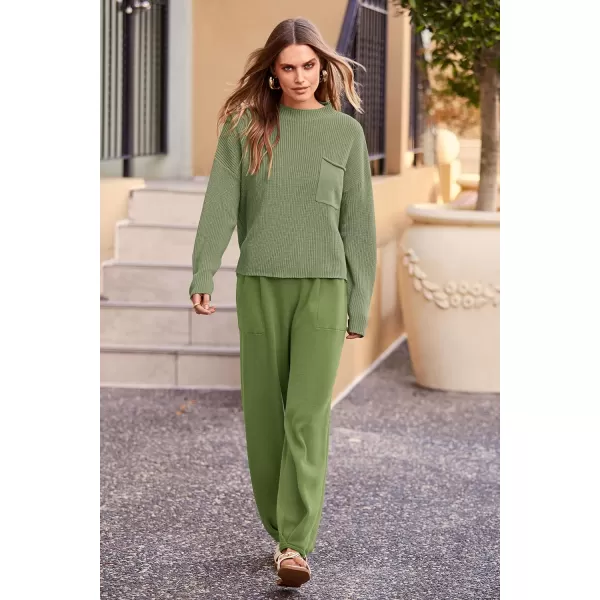 imagePRETTYGARDEN Womens Fall 2 Piece Sweater Set Casual Pullover Top High Waisted Sweatpants Tracksuit Lounge OutfitsGrass Green