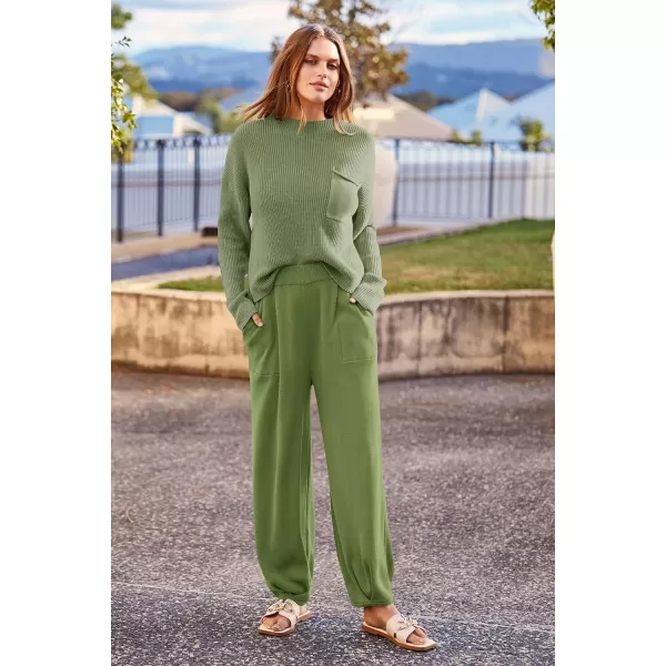 imagePRETTYGARDEN Womens Fall 2 Piece Sweater Set Casual Pullover Top High Waisted Sweatpants Tracksuit Lounge OutfitsGrass Green