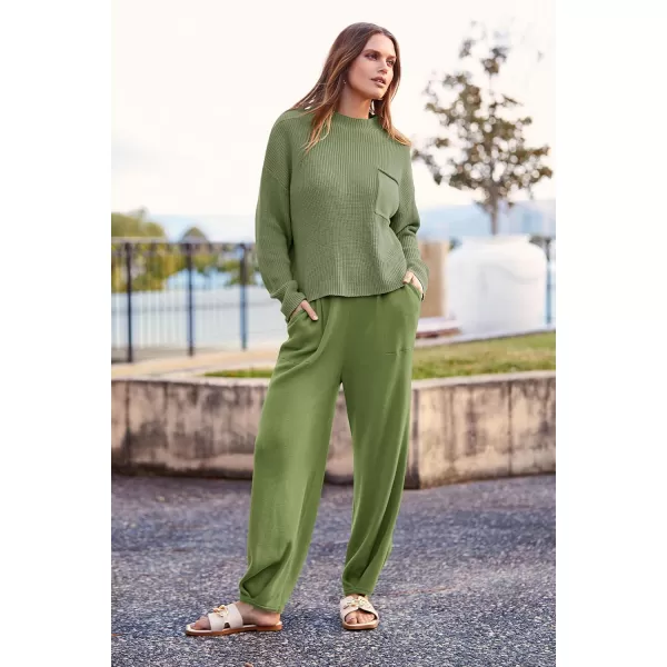 imagePRETTYGARDEN Womens Fall 2 Piece Sweater Set Casual Pullover Top High Waisted Sweatpants Tracksuit Lounge OutfitsGrass Green