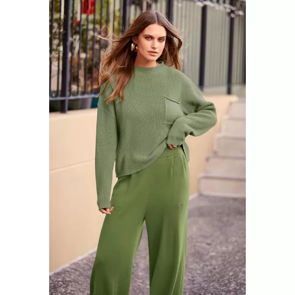 imagePRETTYGARDEN Womens Fall 2 Piece Sweater Set Casual Pullover Top High Waisted Sweatpants Tracksuit Lounge OutfitsGrass Green