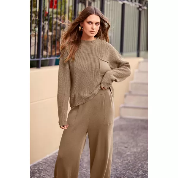 imagePRETTYGARDEN Womens Fall 2 Piece Sweater Set Casual Pullover Top High Waisted Sweatpants Tracksuit Lounge OutfitsKhaki