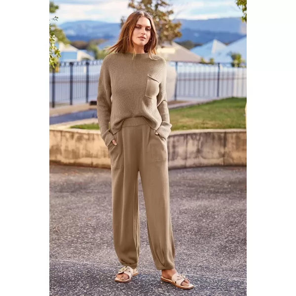 imagePRETTYGARDEN Womens Fall 2 Piece Sweater Set Casual Pullover Top High Waisted Sweatpants Tracksuit Lounge OutfitsKhaki