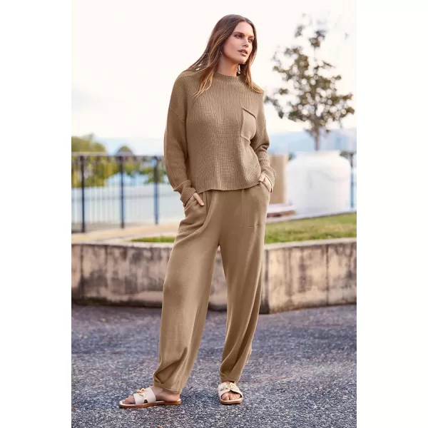 imagePRETTYGARDEN Womens Fall 2 Piece Sweater Set Casual Pullover Top High Waisted Sweatpants Tracksuit Lounge OutfitsKhaki