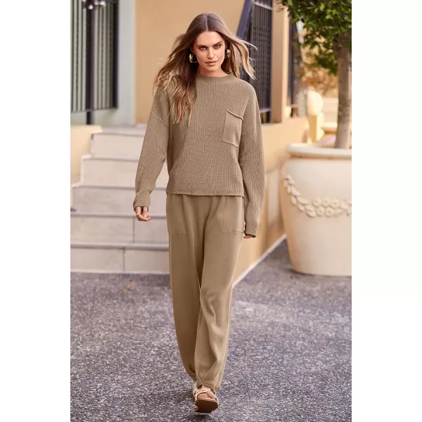 imagePRETTYGARDEN Womens Fall 2 Piece Sweater Set Casual Pullover Top High Waisted Sweatpants Tracksuit Lounge OutfitsKhaki