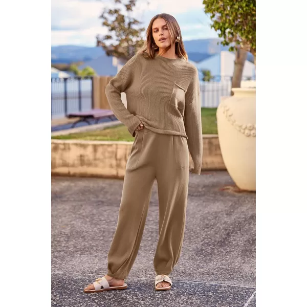 imagePRETTYGARDEN Womens Fall 2 Piece Sweater Set Casual Pullover Top High Waisted Sweatpants Tracksuit Lounge OutfitsKhaki