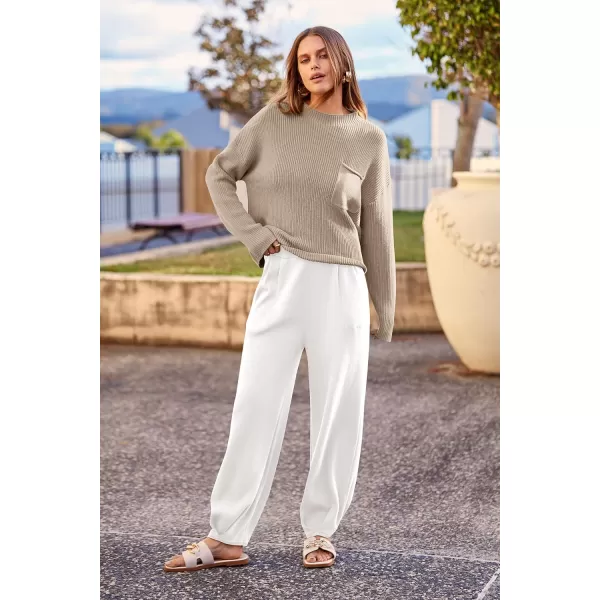 imagePRETTYGARDEN Womens Fall 2 Piece Sweater Set Casual Pullover Top High Waisted Sweatpants Tracksuit Lounge OutfitsKhaki Beige White