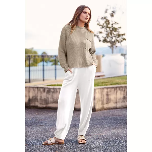 imagePRETTYGARDEN Womens Fall 2 Piece Sweater Set Casual Pullover Top High Waisted Sweatpants Tracksuit Lounge OutfitsKhaki Beige White