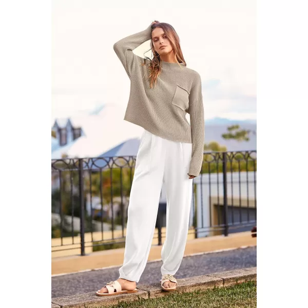 imagePRETTYGARDEN Womens Fall 2 Piece Sweater Set Casual Pullover Top High Waisted Sweatpants Tracksuit Lounge OutfitsKhaki Beige White