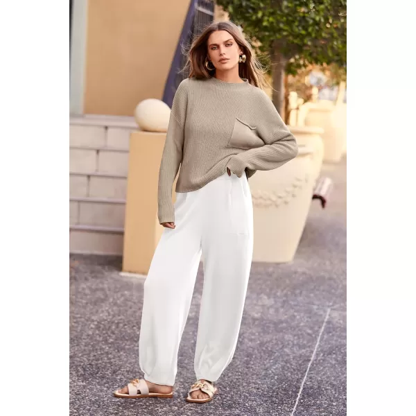 imagePRETTYGARDEN Womens Fall 2 Piece Sweater Set Casual Pullover Top High Waisted Sweatpants Tracksuit Lounge OutfitsKhaki Beige White