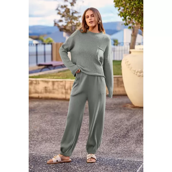 imagePRETTYGARDEN Womens Fall 2 Piece Sweater Set Casual Pullover Top High Waisted Sweatpants Tracksuit Lounge OutfitsLight Grey