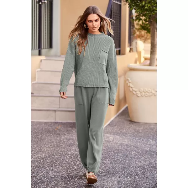 imagePRETTYGARDEN Womens Fall 2 Piece Sweater Set Casual Pullover Top High Waisted Sweatpants Tracksuit Lounge OutfitsLight Grey