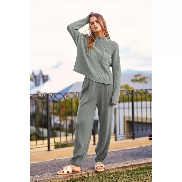 imagePRETTYGARDEN Womens Fall 2 Piece Sweater Set Casual Pullover Top High Waisted Sweatpants Tracksuit Lounge OutfitsLight Grey