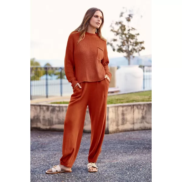 imagePRETTYGARDEN Womens Fall 2 Piece Sweater Set Casual Pullover Top High Waisted Sweatpants Tracksuit Lounge OutfitsOrange