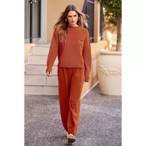 imagePRETTYGARDEN Womens Fall 2 Piece Sweater Set Casual Pullover Top High Waisted Sweatpants Tracksuit Lounge OutfitsOrange