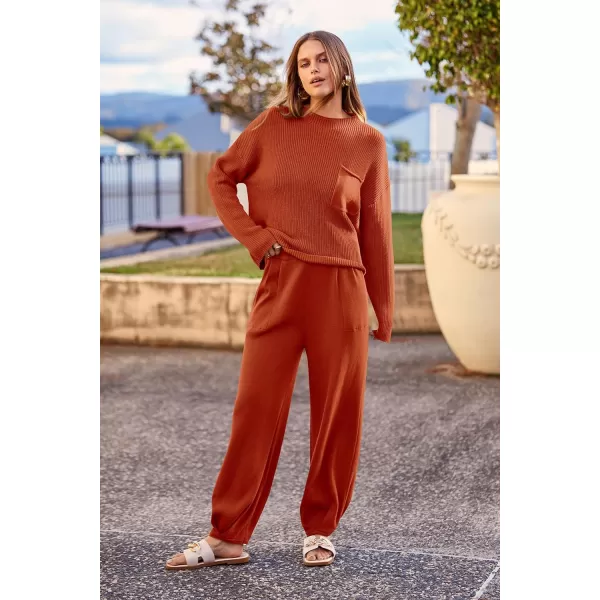 imagePRETTYGARDEN Womens Fall 2 Piece Sweater Set Casual Pullover Top High Waisted Sweatpants Tracksuit Lounge OutfitsOrange